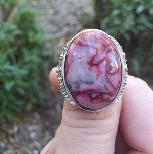 New Crazy Lace Agate Adjustable 925 Silver Unisex Ring.